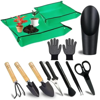 Mother's Day gift ideas for gardeners: indoor repotting station with mats and tools
